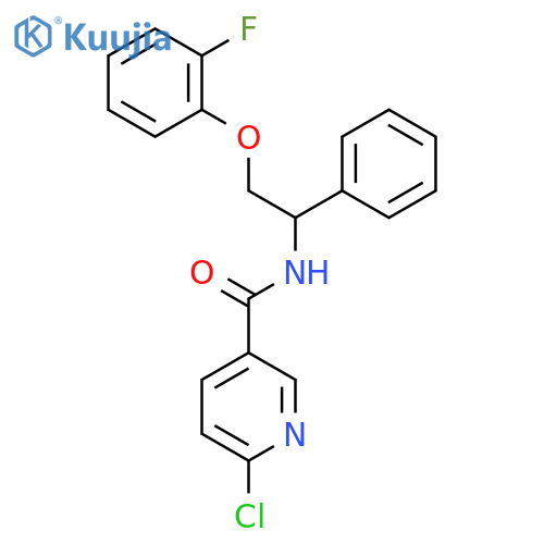 6-chloro-N-[2-(2-fluorophenoxy)-1-phenylethyl]pyridine-3-carboxamide structure