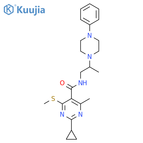 2-cyclopropyl-4-methyl-6-(methylsulfanyl)-N-[2-(4-phenylpiperazin-1-yl)propyl]pyrimidine-5-carboxamide structure