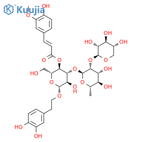 b-D-Glucopyranoside,2-(3,4-dihydroxyphenyl)ethyl O-b-D-xylopyranosyl-(1&reg;2)-O-6-deoxy-a-L-mannopyranosyl-(1&reg;3)-, 4-[(2E)-3-(4-hydroxy-3-methoxyphenyl)-2-propenoate] structure