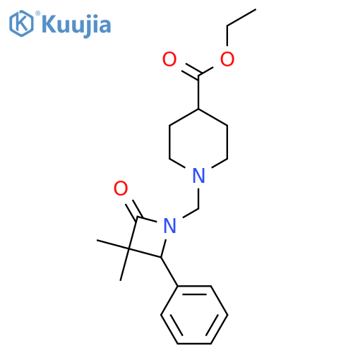 Ethyl 1-[(3,3-dimethyl-2-oxo-4-phenylazetidin-1-yl)methyl]piperidine-4-carboxylate structure