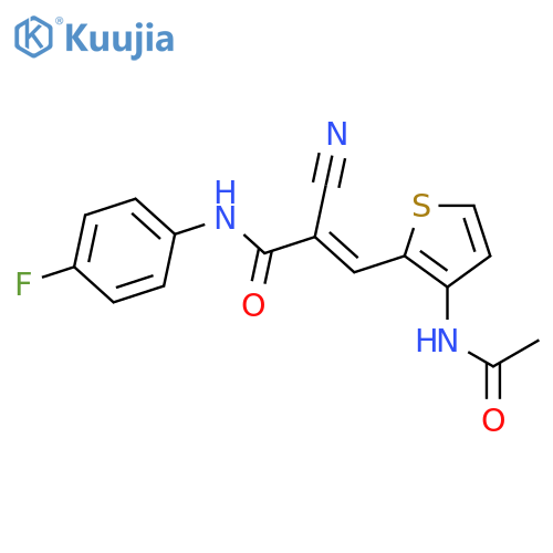 2-cyano-3-(3-acetamidothiophen-2-yl)-N-(4-fluorophenyl)prop-2-enamide structure