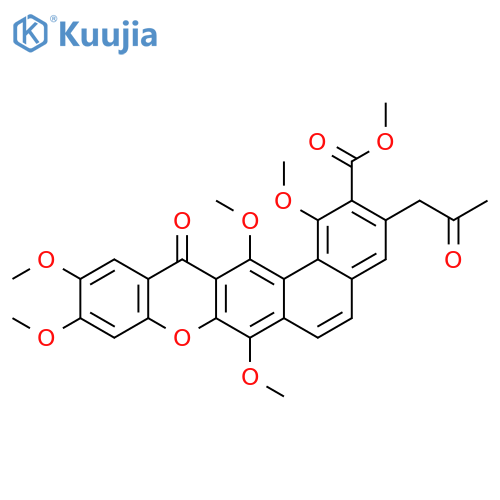 13H-Naphtho[1,2-b]xanthene-2-carboxylic acid, 1,7,10,11,14-pentamethoxy-13-oxo-3-(2-oxopropyl)-, methyl ester structure