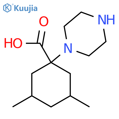 3,5-Dimethyl-1-(piperazin-1-yl)cyclohexane-1-carboxylic acid structure