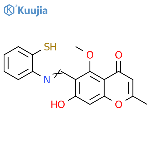 4H-1-Benzopyran-4-one,7-hydroxy-6-[[(2-mercaptophenyl)imino]methyl]-5-methoxy-2-methyl- structure