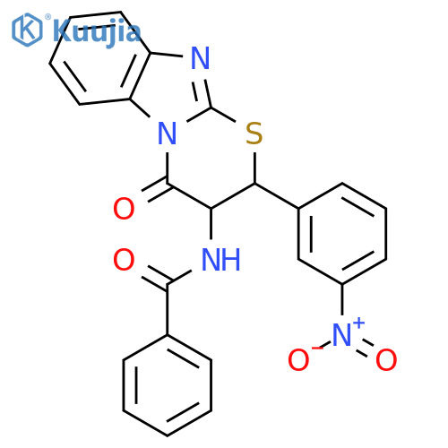 N-[2-(3-nitrophenyl)-4-oxo-3,4-dihydro-2H-[1,3]thiazino[3,2-a]benzimidazol-3-yl]benzamide structure