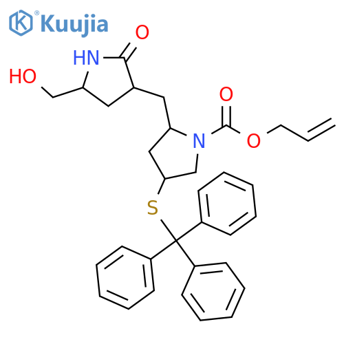1-Pyrrolidinecarboxylic acid,2-[[5-(hydroxymethyl)-2-oxo-3-pyrrolidinyl]methyl]-4-[(triphenylmethyl)thio]-, 2-propenyl ester structure