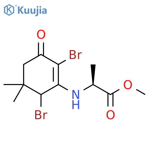 L-Alanine, N-(2,6-dibromo-5,5-dimethyl-3-oxo-1-cyclohexen-1-yl)-,methyl ester structure
