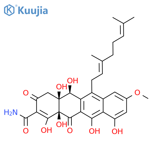 (4As,5S,12aS)-6-[(2E)-3,7-dimethyl-2,6-octadien-1-yl]-1,4,4a,5,12,12a-hexahydro-3,4a,5,10,11,12a-hexahydroxy-8-methoxy-1,12-dioxo-2-naphthacenecarboxamide structure