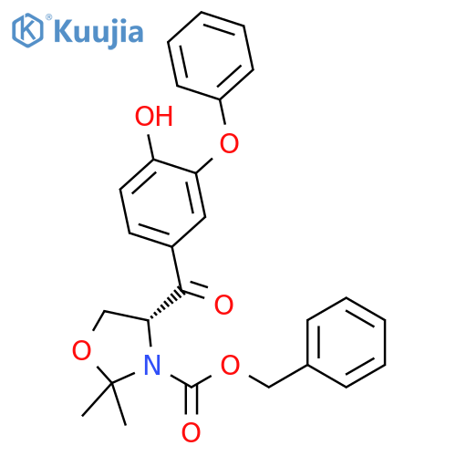 3-Oxazolidinecarboxylic acid,4-(4-hydroxy-3-phenoxybenzoyl)-2,2-dimethyl-, phenylmethyl ester, (R)- structure
