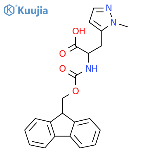 2-({(9H-fluoren-9-yl)methoxycarbonyl}amino)-3-(1-methyl-1H-pyrazol-5-yl)propanoic acid structure