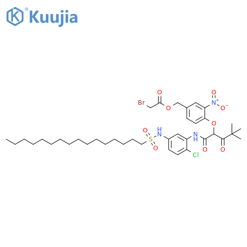 Acetic acid, bromo-,[4-[1-[[[2-chloro-5-[(hexadecylsulfonyl)amino]phenyl]amino]carbonyl]-3,3-dimethyl-2-oxobutoxy]-3-nitrophenyl]methyl ester structure