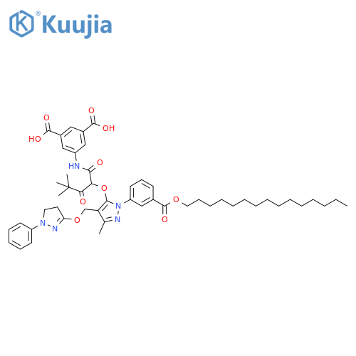 1,3-Benzenedicarboxylic acid, 5-[[2-[[4-[[(4,5-dihydro-1-phenyl-1H-pyrazol-3-yl)oxy]methyl]-3-methyl-1-[3-[(pentadecyloxy)carbonyl]phenyl]-1H-pyrazol-5-yl]oxy]-4,4-dimethyl-1,3-dioxopentyl]amino]- structure