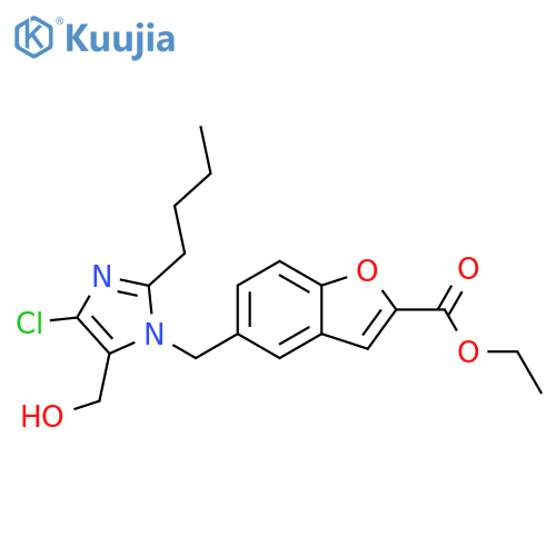 2-Benzofurancarboxylic acid,5-[[2-butyl-4-chloro-5-(hydroxymethyl)-1H-imidazol-1-yl]methyl]-, ethylester structure