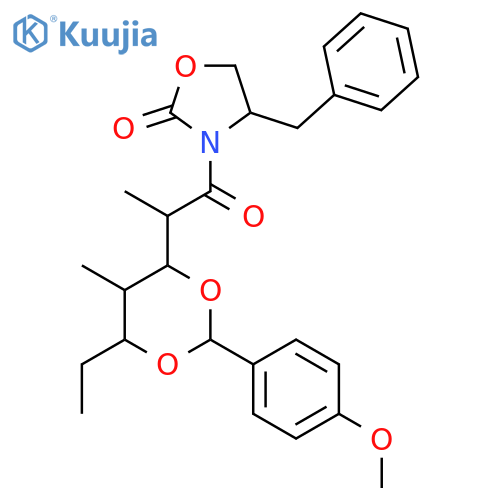 2-Oxazolidinone, 3-[(2R)-2-[(2S,4R,5R,6S)-6-ethyl-2-(4-methoxyphenyl)-5-methyl-1,3-dioxan-4-yl]-1-oxopropyl]-4-(phenylmethyl)-, (4S)- structure