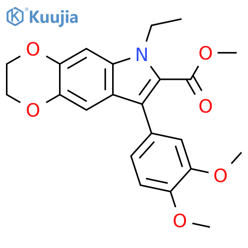 6H-1,4-Dioxino[2,3-f]indole-7-carboxylic acid,8-(3,4-dimethoxyphenyl)-6-ethyl-2,3-dihydro-, methyl ester structure
