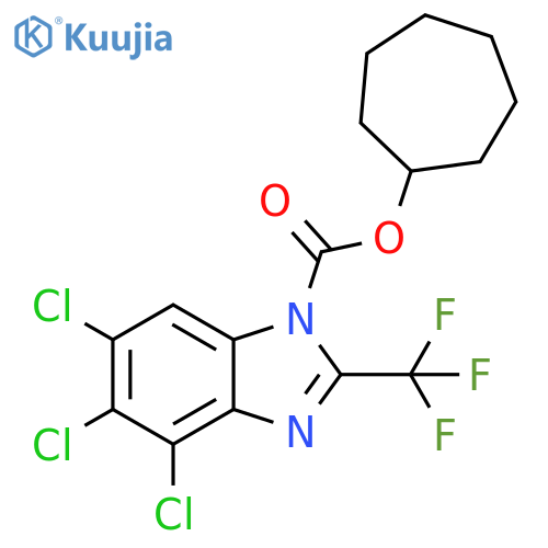 1H-Benzimidazole-1-carboxylic acid, 4,5,6-trichloro-2-(trifluoromethyl)-,cycloheptyl ester structure