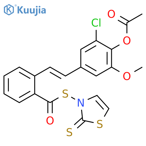 Benzenecarbothioic acid,2-[2-[4-(acetyloxy)-3-chloro-5-methoxyphenyl]ethenyl]-,S-(2-thioxo-3(2H)-thiazolyl) ester, (E)- structure