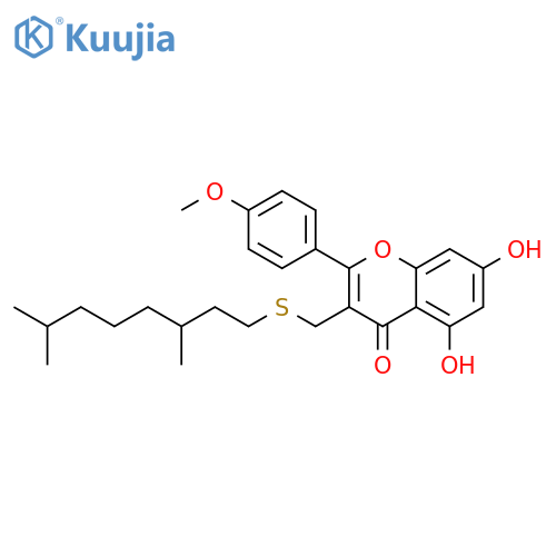 4H-1-Benzopyran-4-one,3-[[(3,7-dimethyloctyl)thio]methyl]-5,7-dihydroxy-2-(4-methoxyphenyl)- structure