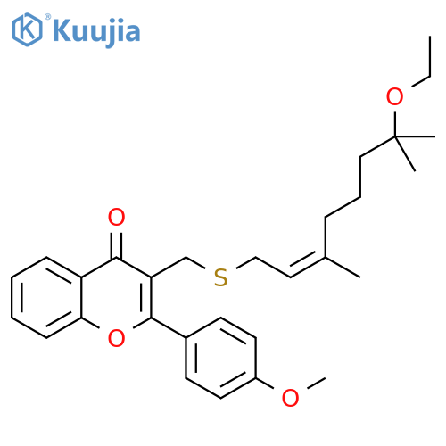 4H-1-Benzopyran-4-one, 3-[[(7-ethoxy-3,7-dimethyl-2-octenyl)thio]methyl]-2-(4-methoxyphenyl)-, (Z)- (9CI) structure
