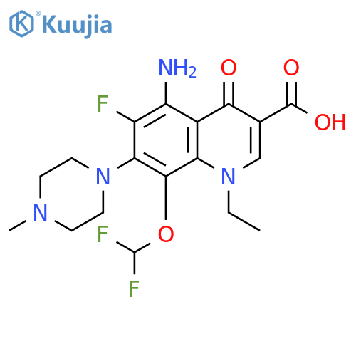 3-Quinolinecarboxylic acid,5-amino-8-(difluoromethoxy)-1-ethyl-6-fluoro-1,4-dihydro-7-(4-methyl-1-piperazinyl)-4-oxo- structure