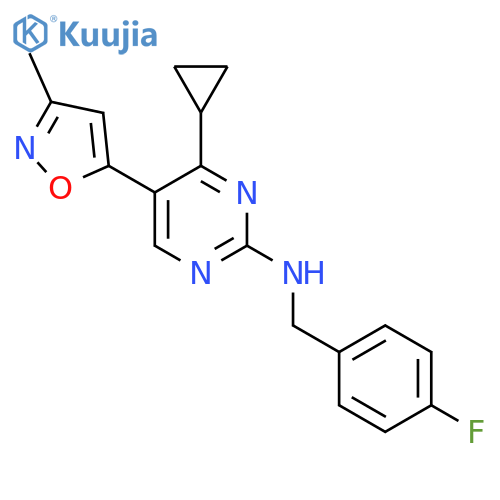 4-cyclopropyl-N-(4-fluorophenyl)methyl-5-(3-methyl-1,2-oxazol-5-yl)pyrimidin-2-amine structure