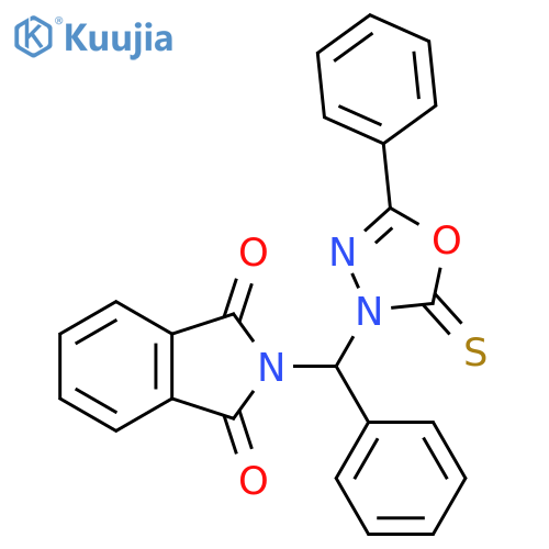 1H-Isoindole-1,3(2H)-dione,2-[phenyl(5-phenyl-2-thioxo-1,3,4-oxadiazol-3(2H)-yl)methyl]- structure