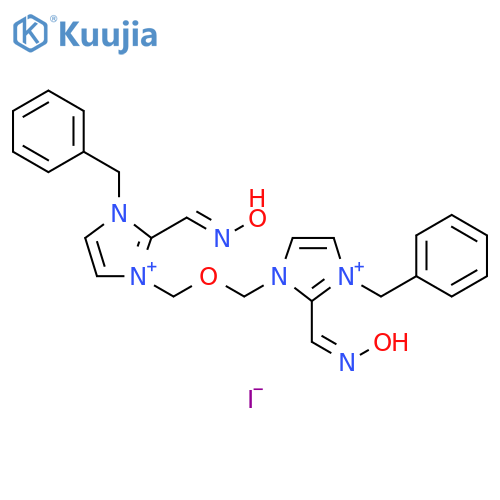 1H-Imidazolium, 1,1'-[oxybis(methylene)]bis[2-[(hydroxyimino)methyl]-3-(phenylmethyl)-, diiodide (9CI) structure