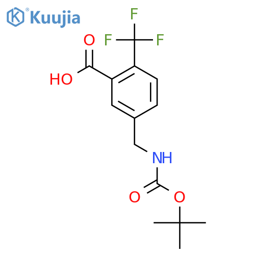 5-({(tert-butoxy)carbonylamino}methyl)-2-(trifluoromethyl)benzoic acid structure