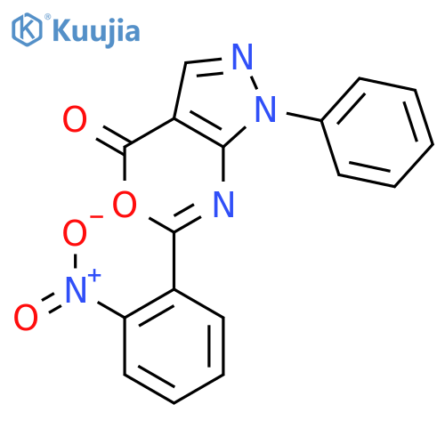 6-(2-nitrophenyl)-1-phenylpyrazolo[3,4-d][1,3]oxazin-4(1H)-one structure