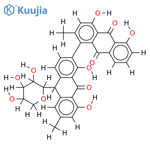 10'-C-alpha-L-Arabinopyranosyl-1,1',8,8'-Tetrahydroxy-3,3'-dimethyl-4,7'-bianthracene-9,9',10(10'H)-trione structure