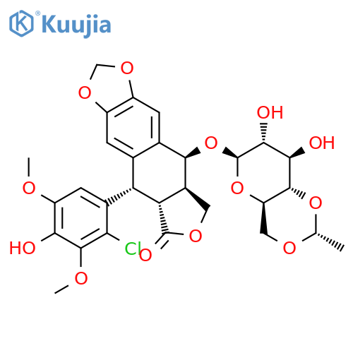 Furo[3',4':6,7]naphtho[2,3-d]-1,3-dioxol-6(5aH)-one,5-(2-chloro-4-hydroxy-3,5-dimethoxyphenyl)-9-[[4,6-O-(1R)-ethylidene-b-D-glucopyranosyl]oxy]-5,8,8a,9-tetrahydro-,(5S,5aR,8aR,9S)- structure