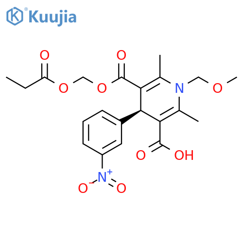 3,5-Pyridinedicarboxylic acid,1,4-dihydro-1-(methoxymethyl)-2,6-dimethyl-4-(3-nitrophenyl)-,mono[(1-oxopropoxy)methyl] ester, (R)- structure