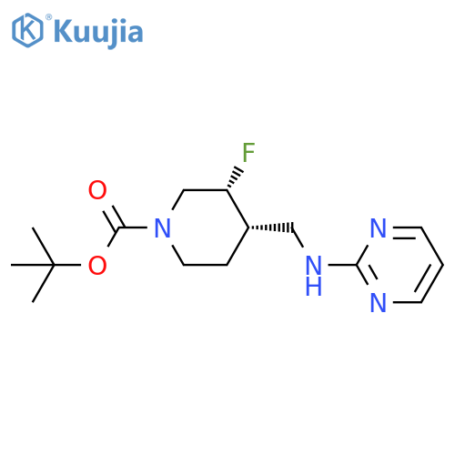 1-Piperidinecarboxylic acid, 3-fluoro-4-[(2-pyrimidinylamino)methyl]-, 1,1-dimethylethyl ester, (3R,4S)-rel- structure