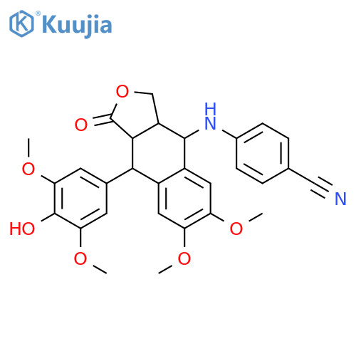 4-[[(3aS,4S,9R,9aR)-9-(4-hydroxy-3,5-dimethoxy-phenyl)-6,7-dimethoxy-1-oxo-3a,4,9,9a-tetrahydro-3H-benzo[f]isobenzofuran-4-yl]amino]benzonitrile structure