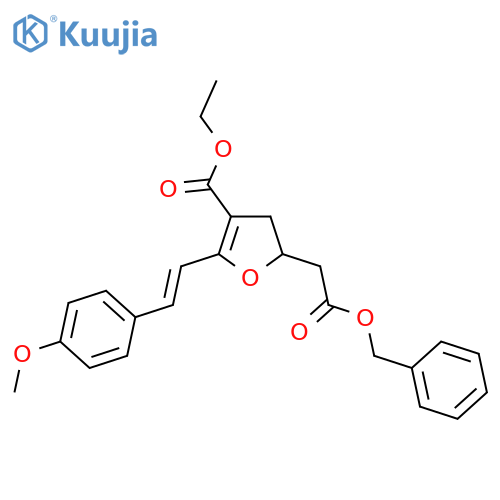2-Furanacetic acid, 4-(ethoxycarbonyl)-2,3-dihydro-5-[(1E)-2-(4-methoxyphenyl)ethenyl]-, phenylmethyl ester structure