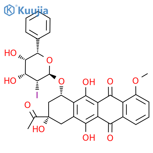 (1S,3S)-3-acetyl-3,5,12-trihydroxy-10-methoxy-6,11-dioxo-1,2,3,4,6,11-hexahydrotetracen-1-yl (5S)-2-deoxy-2-iodo-5-phenyl-beta-D-ribopyranoside structure