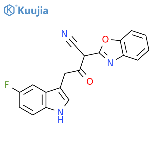 2-(1,3-benzoxazol-2-yl)-4-(5-fluoro-1H-indol-3-yl)-3-oxobutanenitrile structure
