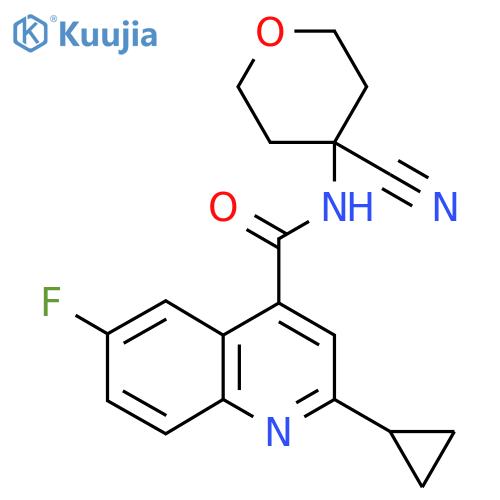 N-(4-cyanooxan-4-yl)-2-cyclopropyl-6-fluoroquinoline-4-carboxamide structure