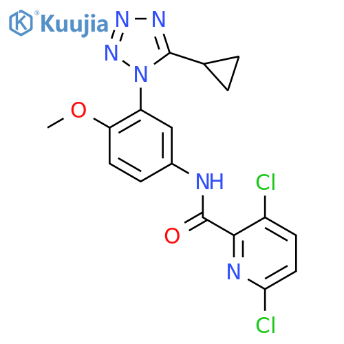 3,6-dichloro-N-[3-(5-cyclopropyl-1H-1,2,3,4-tetrazol-1-yl)-4-methoxyphenyl]pyridine-2-carboxamide structure