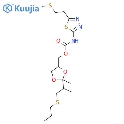 {2-methyl-2-[1-methyl-2-(propylsulfanyl)ethyl]-1,3-dioxolan-4-yl}methyl {5-[2-(methylsulfanyl)ethyl]-1,3,4-thiadiazol-2-yl}carbamate structure