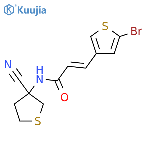 3-(5-bromothiophen-3-yl)-N-(3-cyanothiolan-3-yl)prop-2-enamide structure