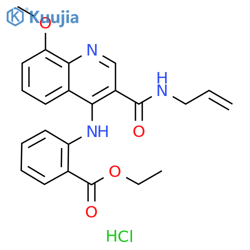 Benzoic acid,2-[[8-methoxy-3-[(2-propenylamino)carbonyl]-4-quinolinyl]amino]-, ethylester, monohydrochloride structure
