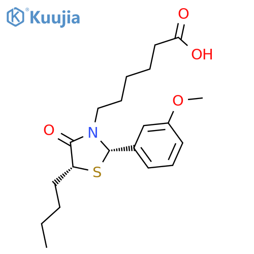 3-Thiazolidinehexanoic acid, 5-butyl-2-(3-methoxyphenyl)-4-oxo-, cis- structure