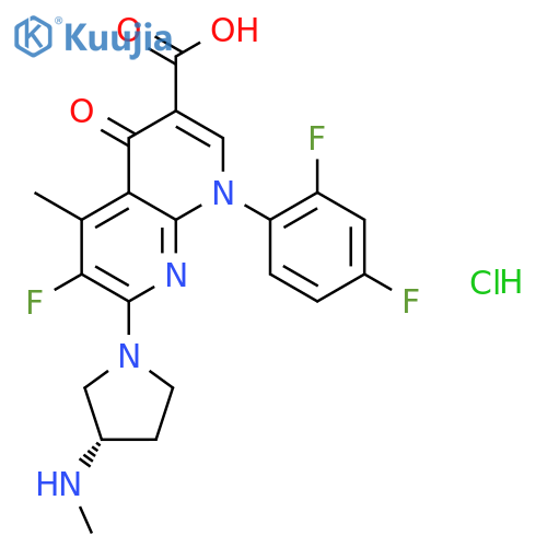 1,8-Naphthyridine-3-carboxylicacid,1-(2,4-difluorophenyl)-6-fluoro-1,4-dihydro-5-methyl-7-[3-(methylamino)-1-pyrrolidinyl]-4-oxo-,monohydrochloride, (S)- (9CI) structure