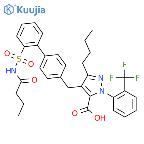 1H-Pyrazole-5-carboxylic acid,3-butyl-4-[[2'-[[(1-oxobutyl)amino]sulfonyl][1,1'-biphenyl]-4-yl]methyl]-1-[2-(trifluoromethyl)phenyl]- structure