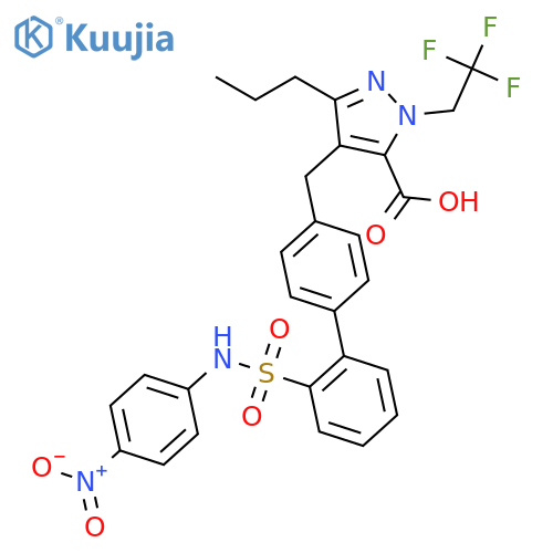 1H-Pyrazole-5-carboxylic acid,4-[[2'-[[(4-nitrophenyl)amino]sulfonyl][1,1'-biphenyl]-4-yl]methyl]-3-propyl-1-(2,2,2-trifluoroethyl)- structure