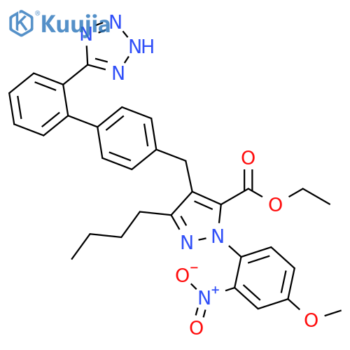 1H-Pyrazole-5-carboxylic acid, 3-butyl-1-(4-methoxy-2-nitrophenyl)-4-[[2'-(2H-tetrazol-5-yl)[1,1'-biphenyl]-4-yl]methyl]-, ethyl ester structure