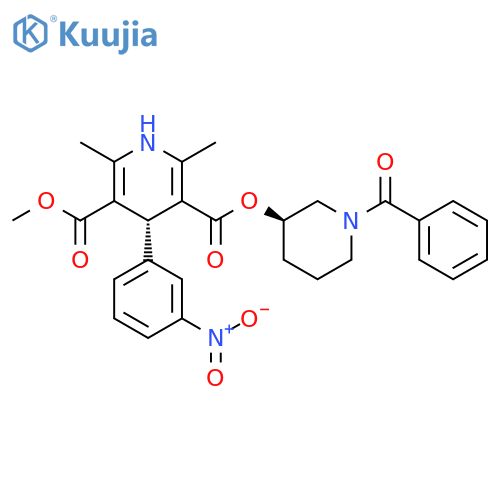 rel-3-[(3R)-1-Benzoyl-3-piperidinyl] 5-methyl (4R)-1,4-dihydro-2,6-dimethyl-4-(3-nitrophenyl)-3,5-pyridinedicarboxylate structure