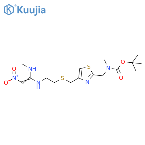 Carbamic acid, N-methyl-N-[[4-[[[2-[[1-(methylamino)-2-nitroethenyl]amino]ethyl]thio]methyl]-2-thiazolyl]methyl]-, 1,1-dimethylethyl ester structure