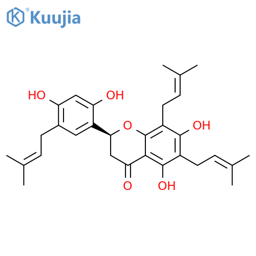 4H-1-Benzopyran-4-one,2-[2,4-dihydroxy-5-(3-methyl-2-buten-1-yl)phenyl]-2,3-dihydro-5,7-dihydroxy-6,8-bis(3-methyl-2-buten-1-yl)-,(2S)- structure
